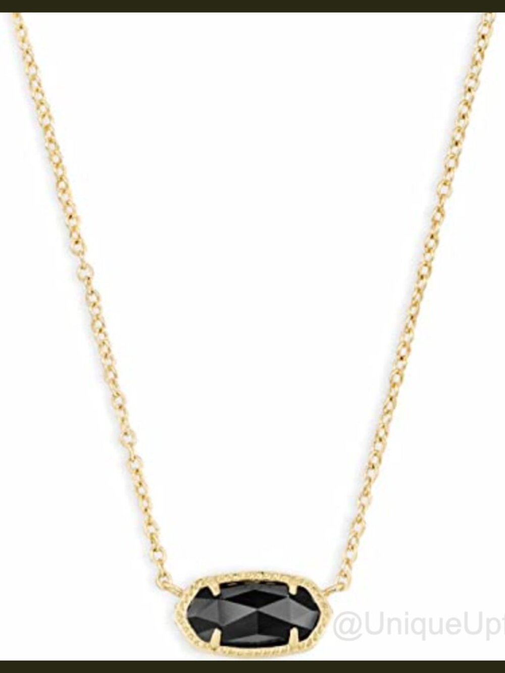 14k Gold-Plated Brass Pendant Necklace with Black Opal Stone, 15in Chain